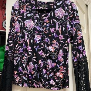 Ladies blouse black and purple floral